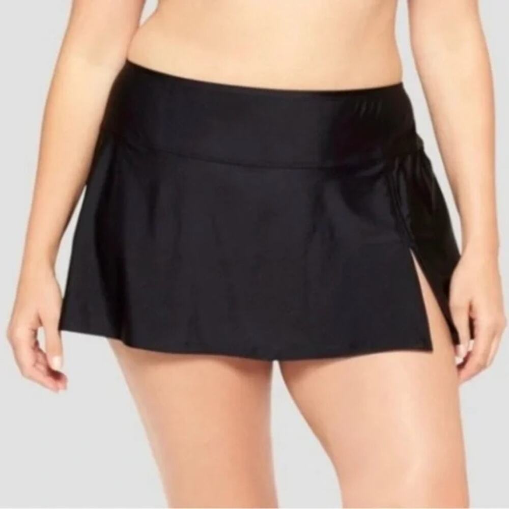 Ava & Viv Swim Skirt Black Skort Side Slit Swimsuit Plus Size 20W 22W NWT